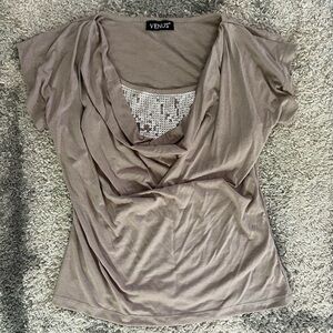 Venus womens gray top with sparkly tank sewn in